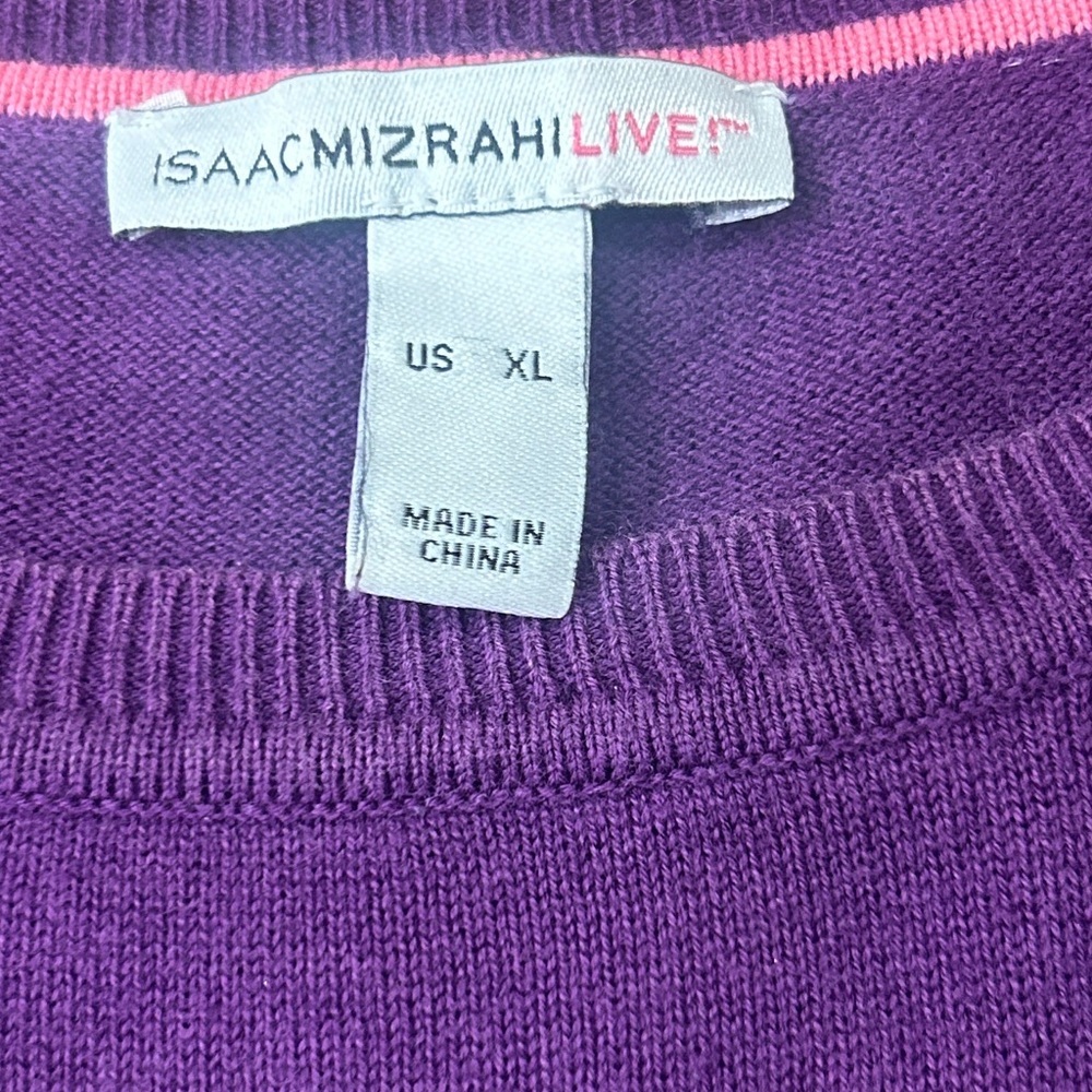 Isaac Mizrahi Purple Ruffle Hem Long Sleeve Sweater Cotton Blend Size XL - Picture 3 of 8